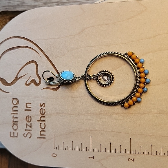 Bohemian Bead Drop Hoop Earrings, turquoise and tangerine - Picture 3 of 7